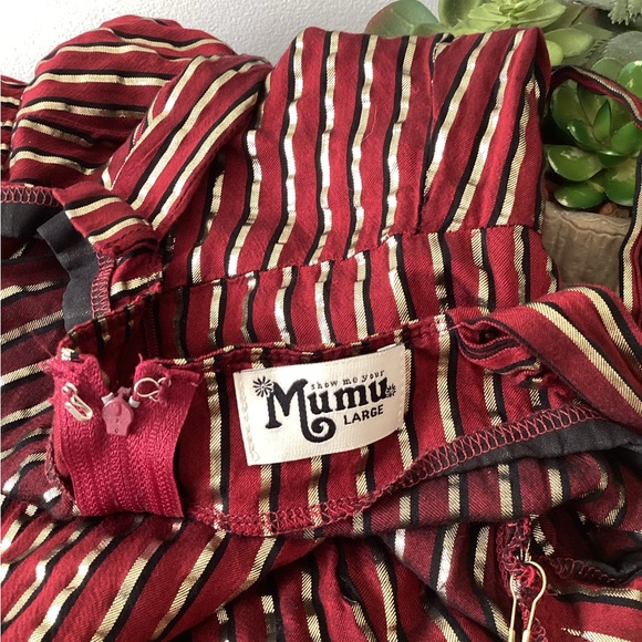 Show Me Your Mumu, Yvonne Metallic Red Stripe Metallic Overall Jumpsuit Size L - Picture 9 of 11